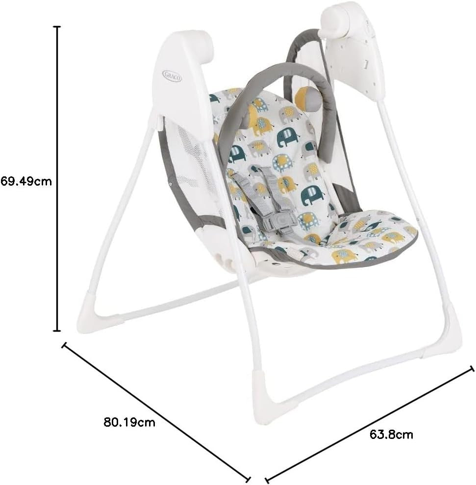 Compact Baby Swing with 2 Speeds Recline Toy Bar Foldable Seat 0-6m