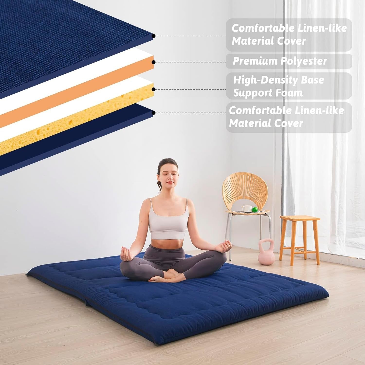 Foldable Foam Futon Mattress Single Bed Hypoallergenic Portable Pad