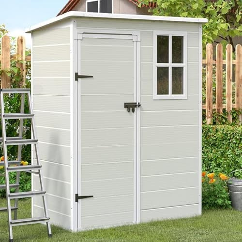 Outdoor Resin Storage Shed 5x3FT Lockable Garden Bin Tool Box Sandstone