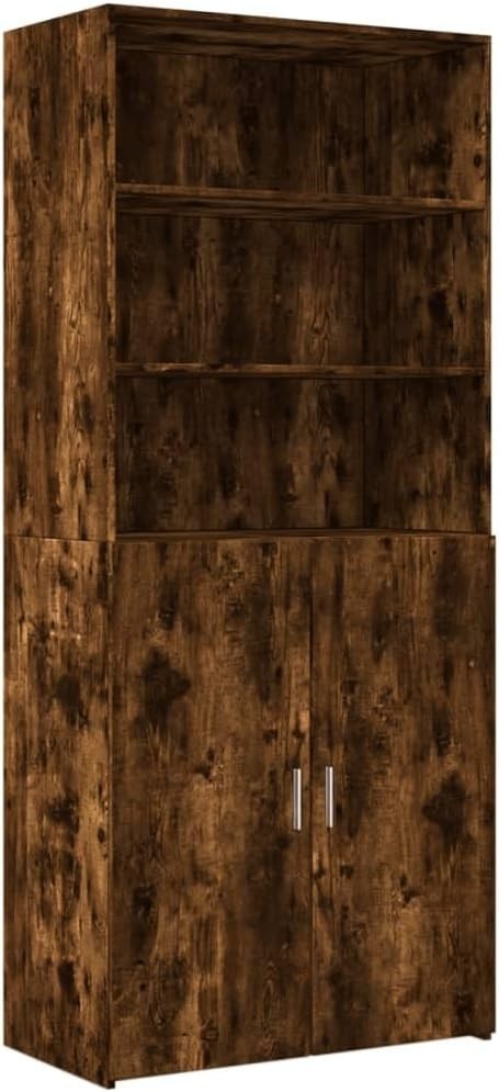 Modern Smoked Oak Storage Cabinet with Doors & Shelves - 80x42.5x185cm