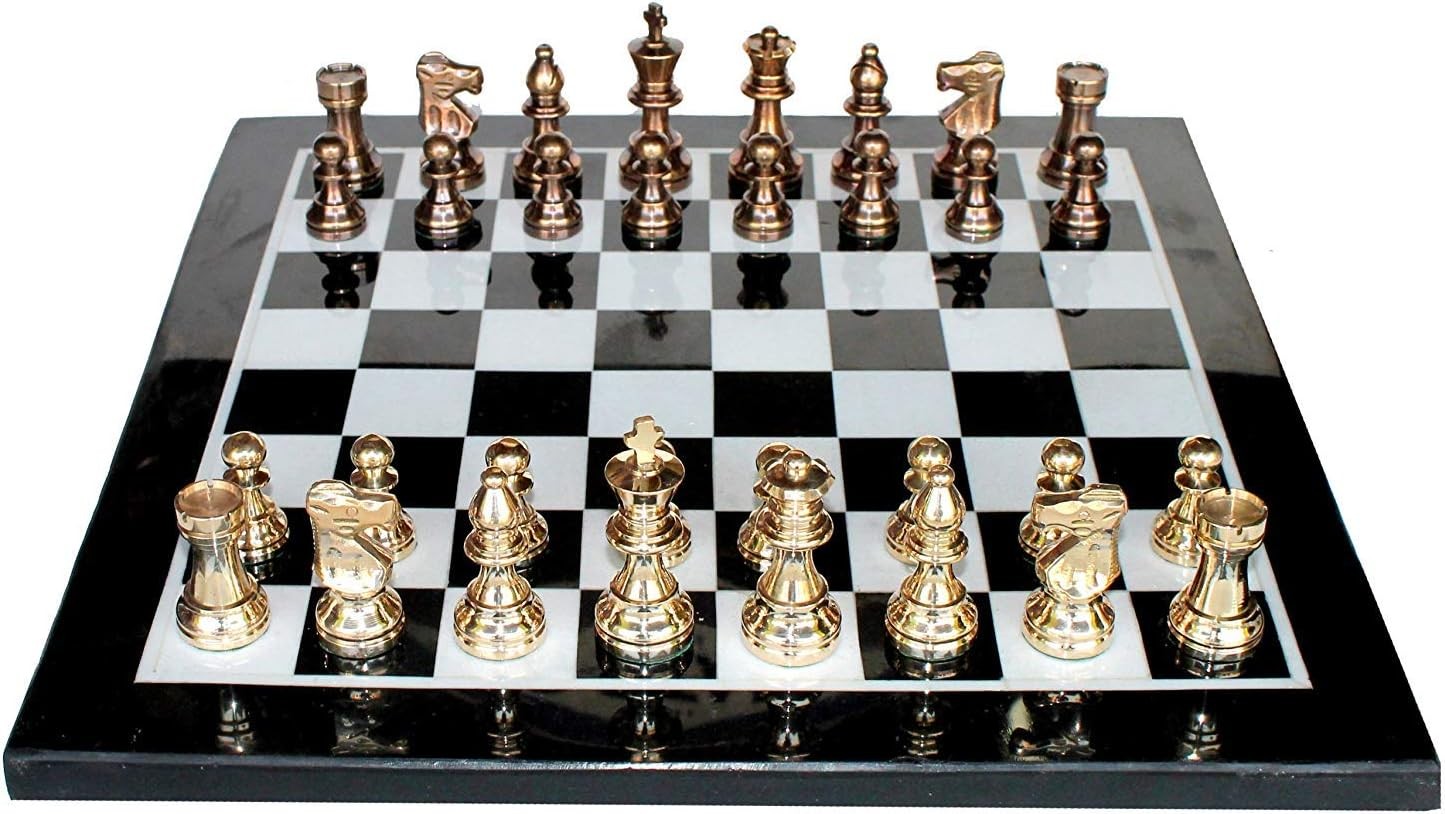 Luxury 15" Marble Chess Set with Brass Pieces | Handcrafted Stone Board