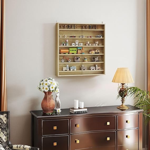 Modern 7-Tier Wall Display Cabinet with Glass Doors & Adjustable Shelves 83x80cm