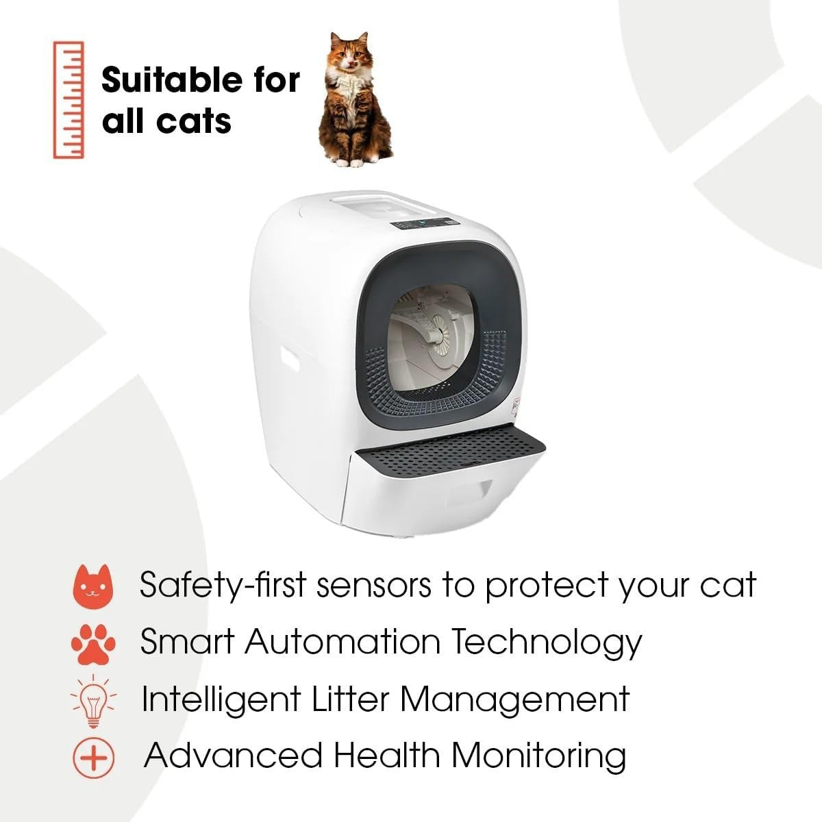 Self Cleaning Cat Litter Box Smart App Health Monitor 80L Auto