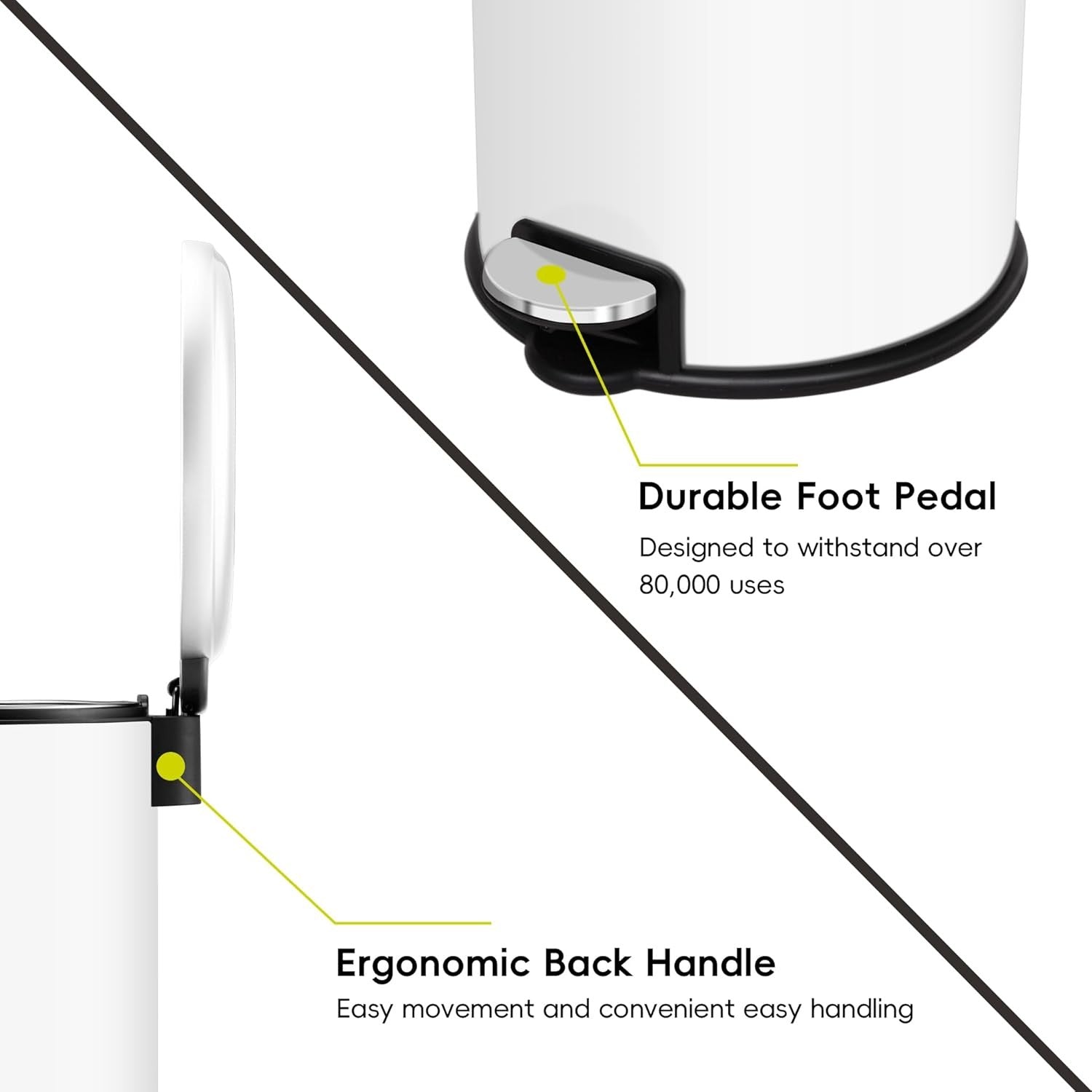 3L White Stainless Steel Pedal Bin Small Bathroom Bedroom Trash