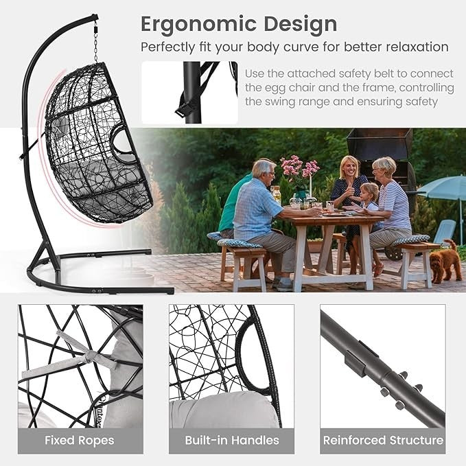 Luxury Hanging Egg Chair with Stand – Soft Cushion, 150kg Capacity