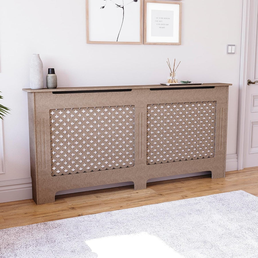 Extra Large Radiator Cover Unfinished MDF Cross Design Paintable Heat Efficient