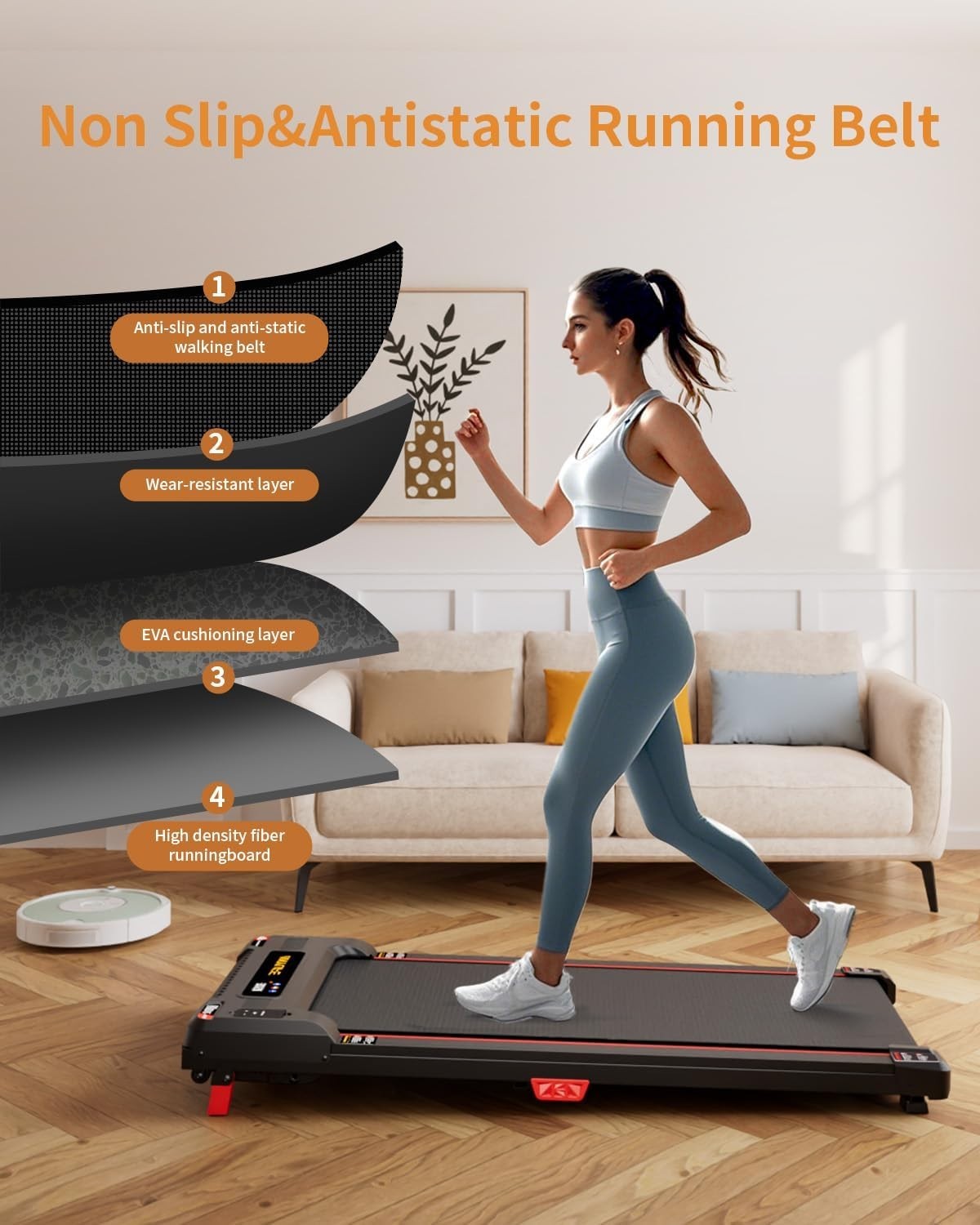 Under Desk Treadmill 2.5HP Quiet Compact Walking Pad Home Gym