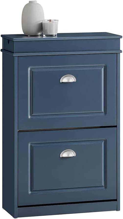 Slim 2-Drawer Shoe Cabinet with Adjustable Shelves, 54x24x83 cm Navy