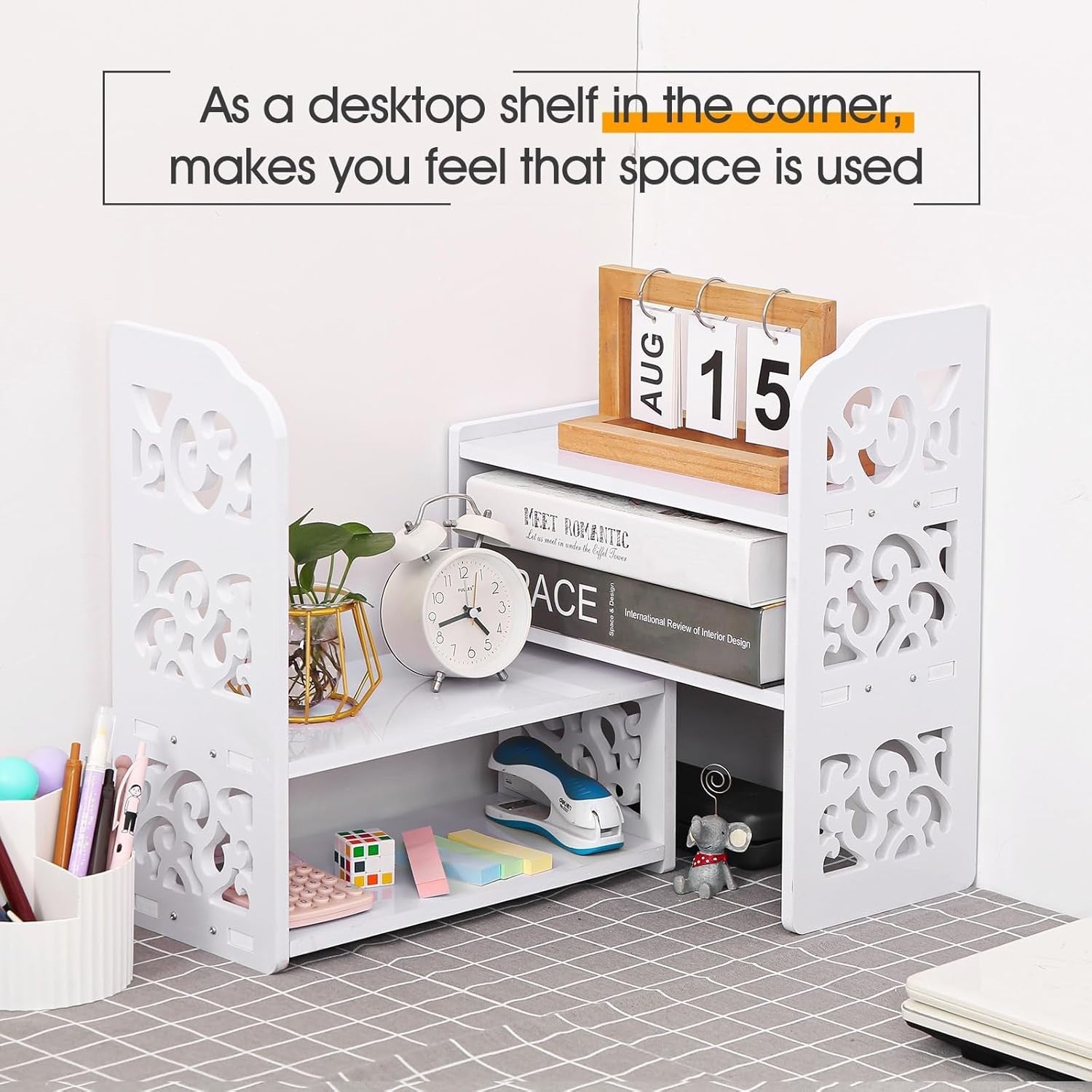 Adjustable Desk Bookshelf – Expandable PVC Desktop Organizer for Office & Home