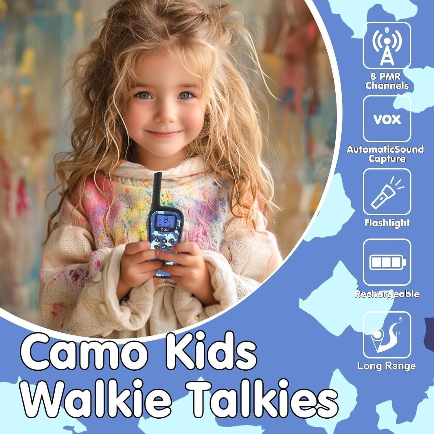 Kids Rechargeable Walkie Talkies Long Range 2 Way Radio VOX LED Torch