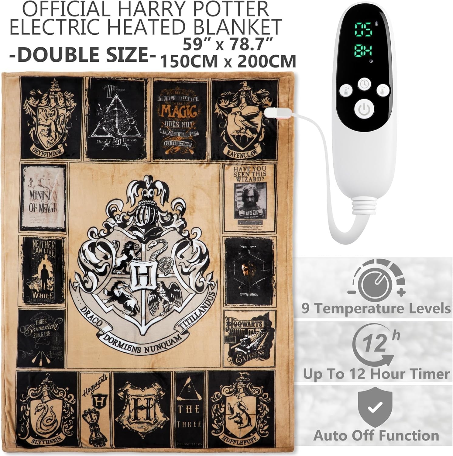 Electric Heated Blanket Double 150x200cm Sherpa 9 Heat Timer