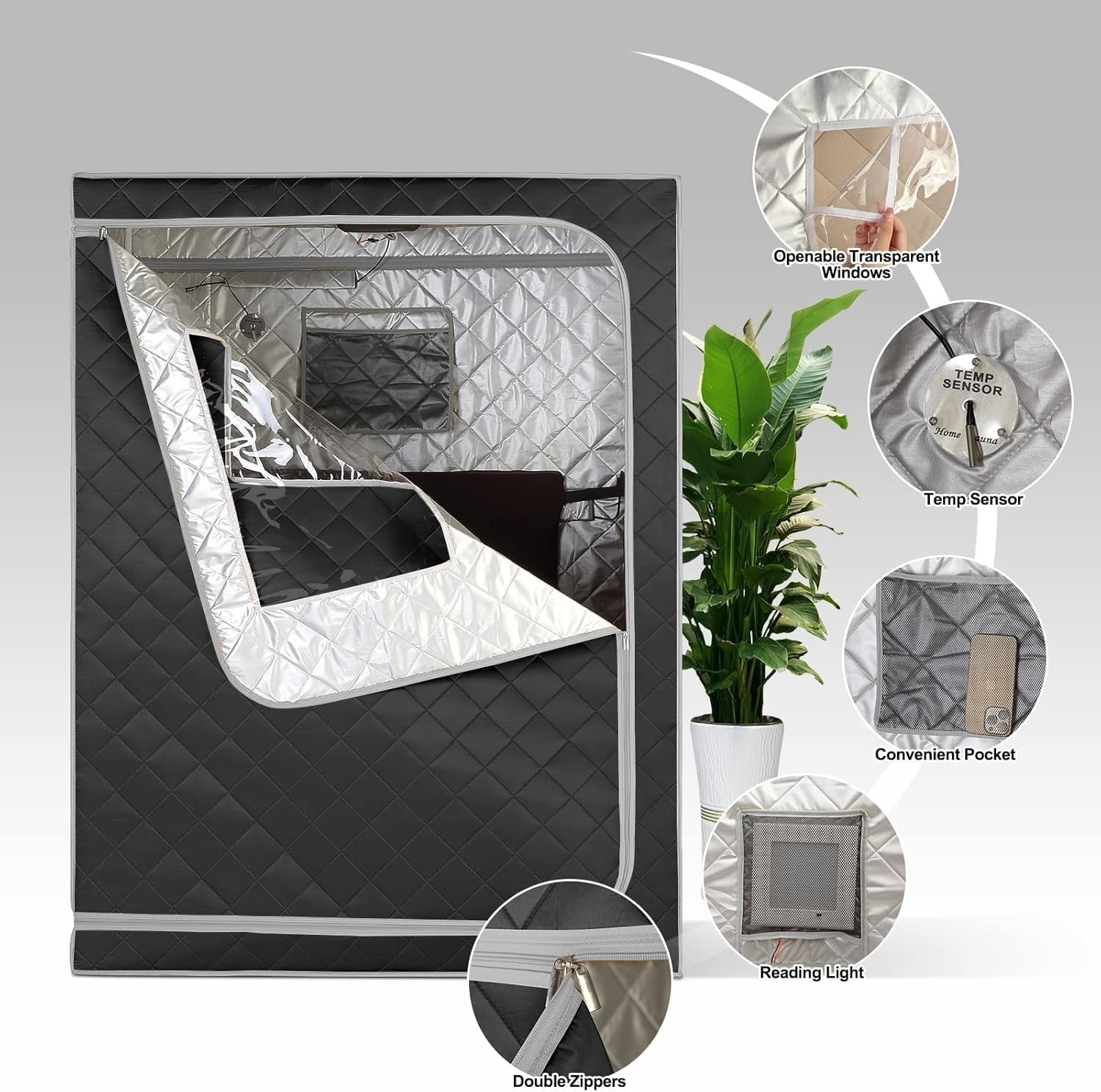 Two-Person Full-Size Infrared Sauna – Home SPA w/ Remote, Chairs & Light Grey