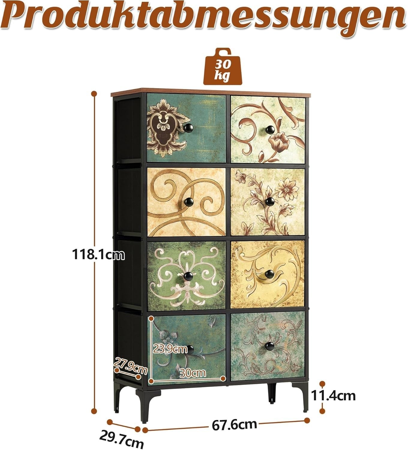 Vintage Cottage Style 8-Drawer Chest Organizer for Bedroom & Living Room