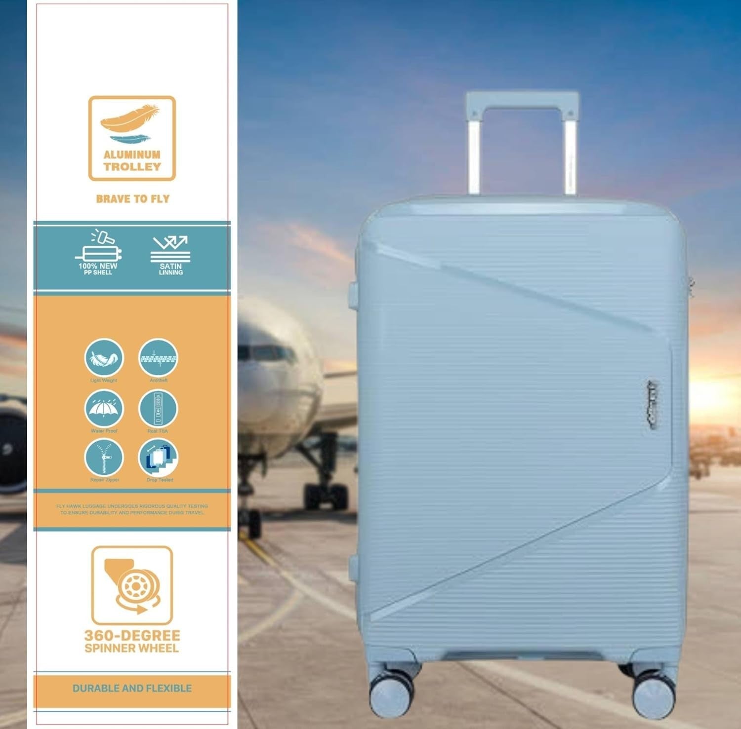 3pc Polypropylene Suitcase Set 20 24 28 TSA Lock Spinner Wheels