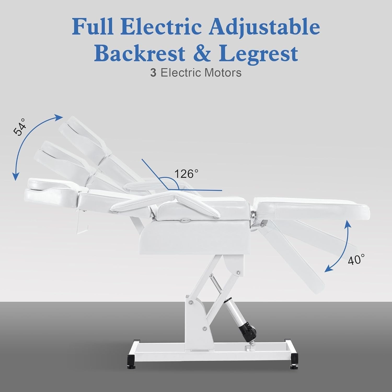 Fully Electric 3-Motor Beauty Massage Bed Facial Lash Tattoo Adjustable White
