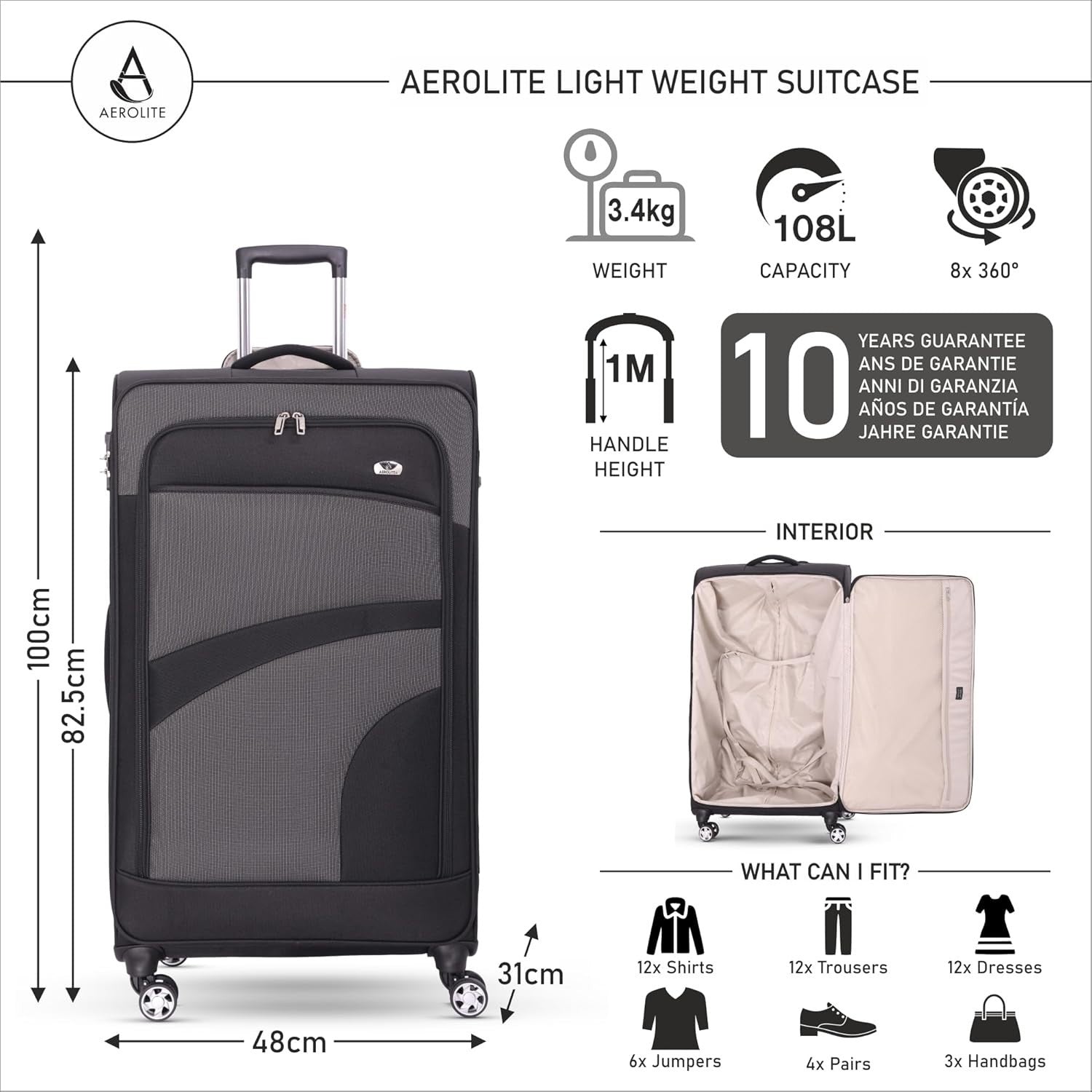 30'' Large Check In Suitcase Lightweight 8 Wheel Eco Hold Luggage TSA Lock