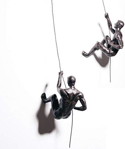 Bronze Climbing Man Wall Art Set Rope Abseiling Sculptures