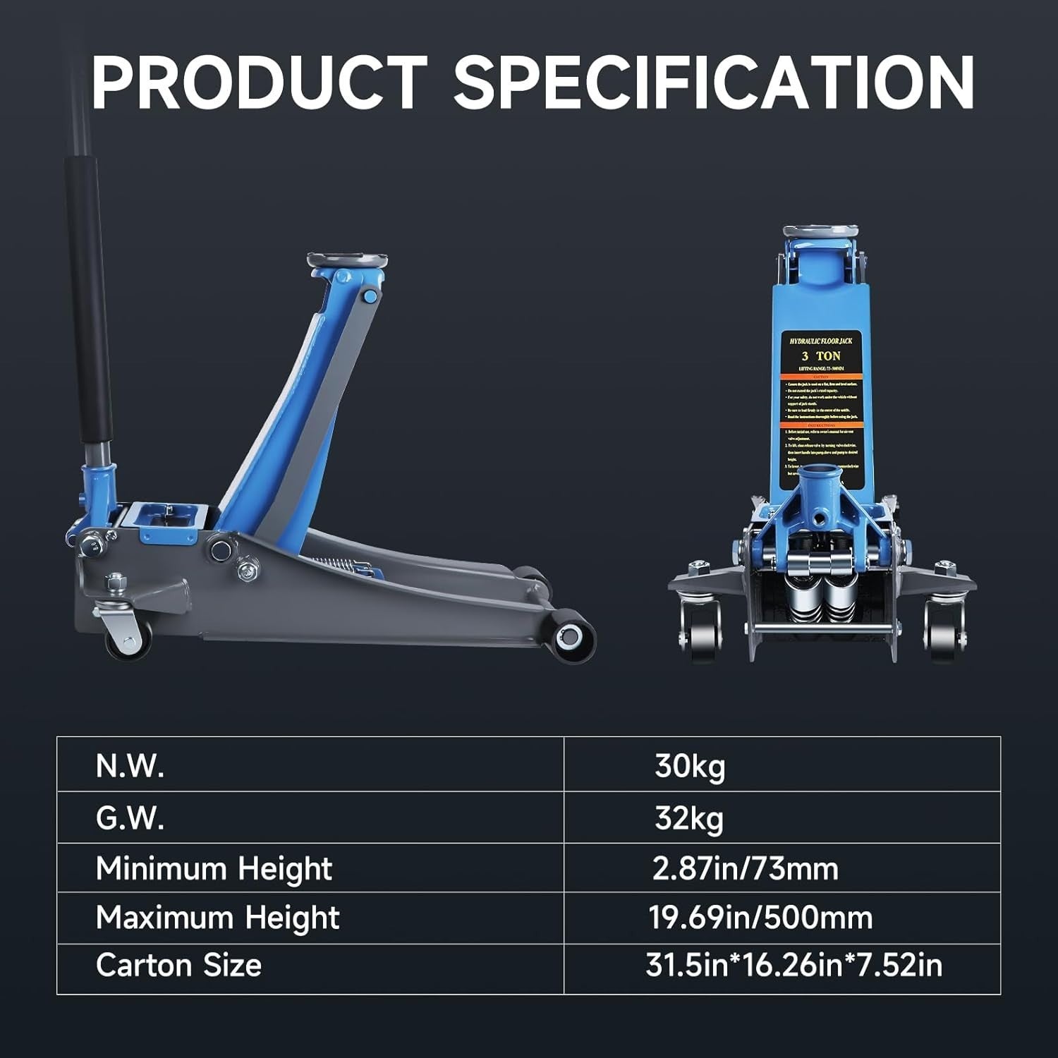 3 Ton Low Profile Hydraulic Floor Jack Dual Piston Fast Lift 6600lbs SUV Truck