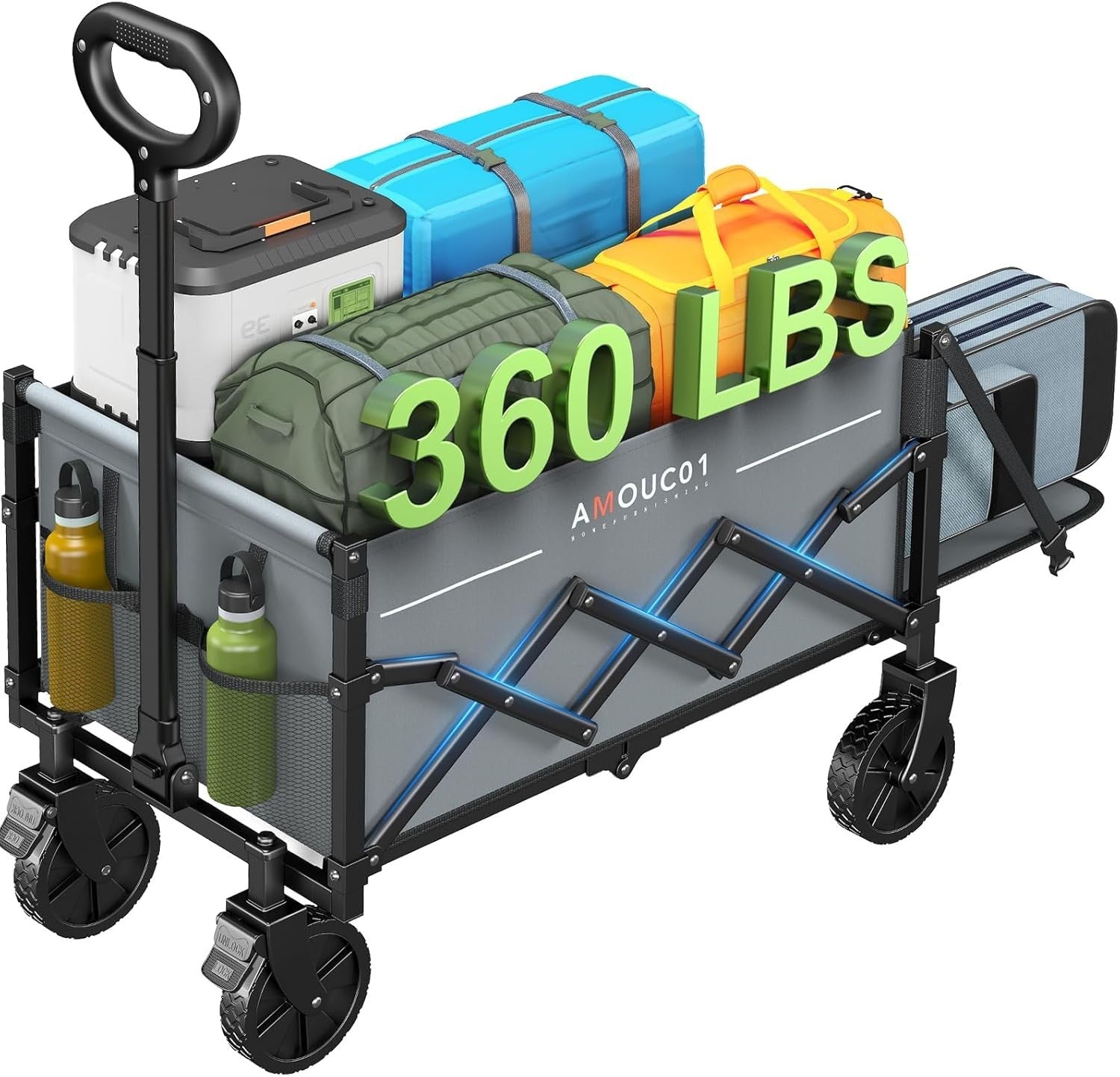 Grey 90L Folding Festival Trolley Expandable Camping Wagon 360lbs Heavy Duty
