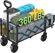 Grey 90L Folding Festival Trolley Expandable Camping Wagon 360lbs Heavy Duty