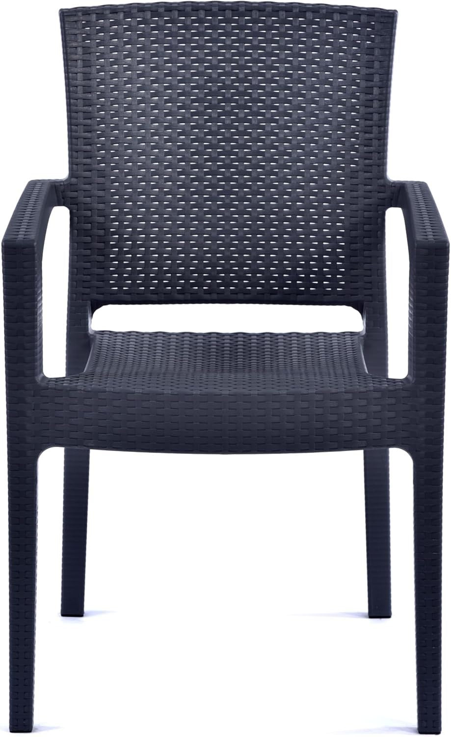 Stackable Rattan Effect Arm Chair Indoor Outdoor Commercial Patio Seating