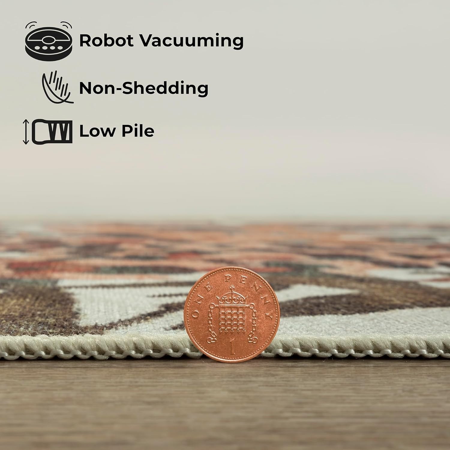 Large Washable Rug 200x290cm Non-Slip Soft Floral Area Carpet Dark Khaki Peach