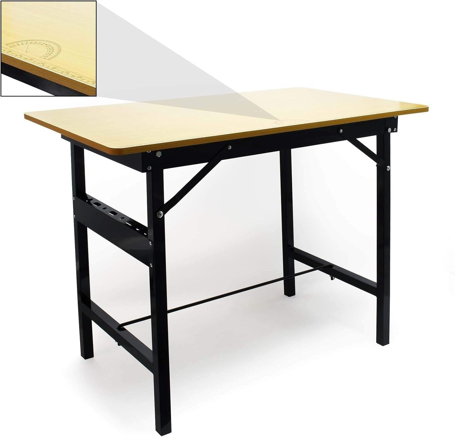 Foldable Work Table 100x60cm MDF Steel Bench 150kg Ruler Protractor Portable
