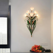Vintage Gold Floral Wall Sconce Light Antique Glass Flower Lamp Bedroom