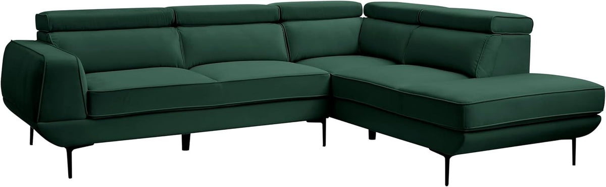 5 Seater L-Shaped Velvet Sofa with Adjustable Headrests & Metal Legs