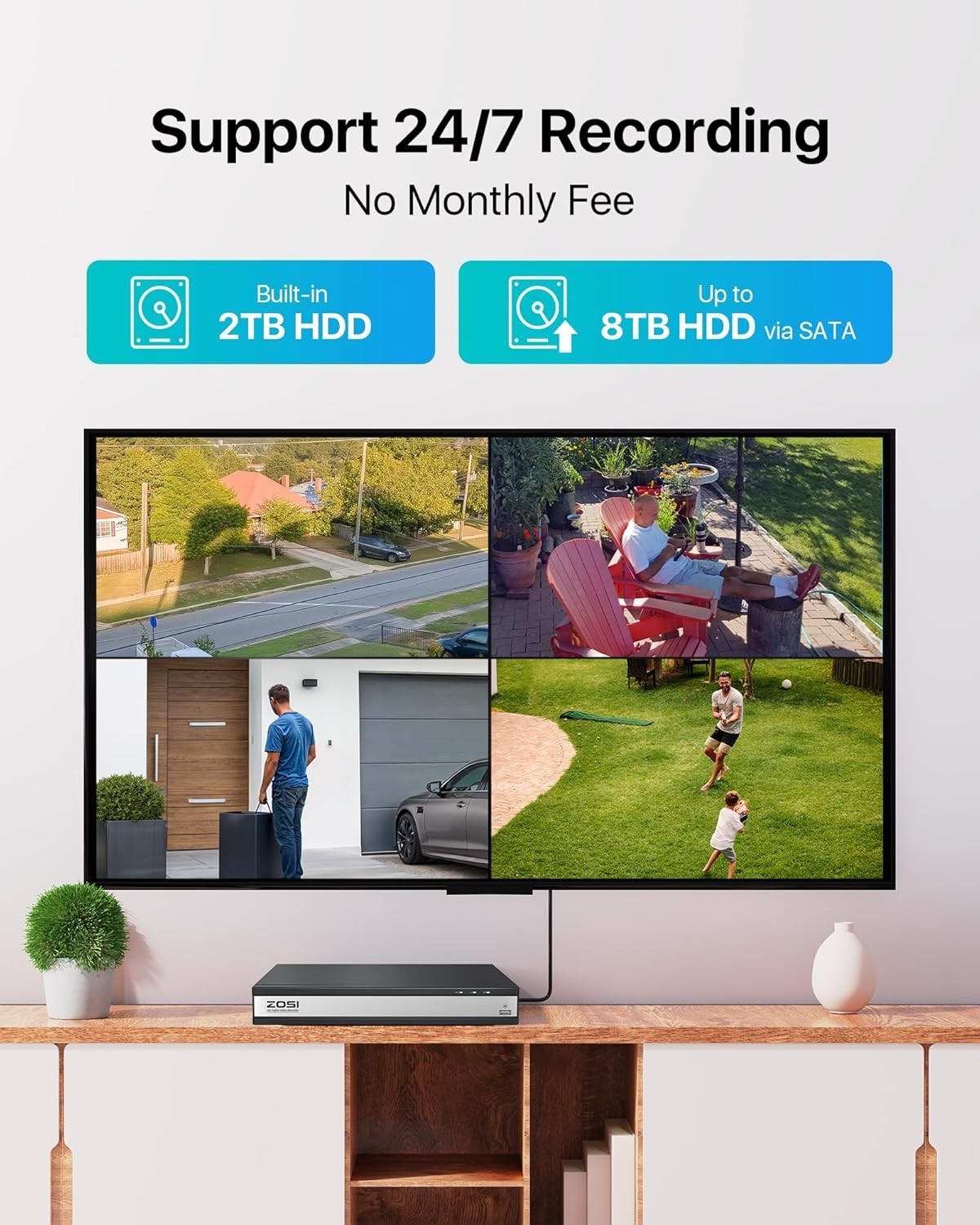 1080P CCTV Security System 16CH DVR 2TB HDD 12 Cameras AI Detection