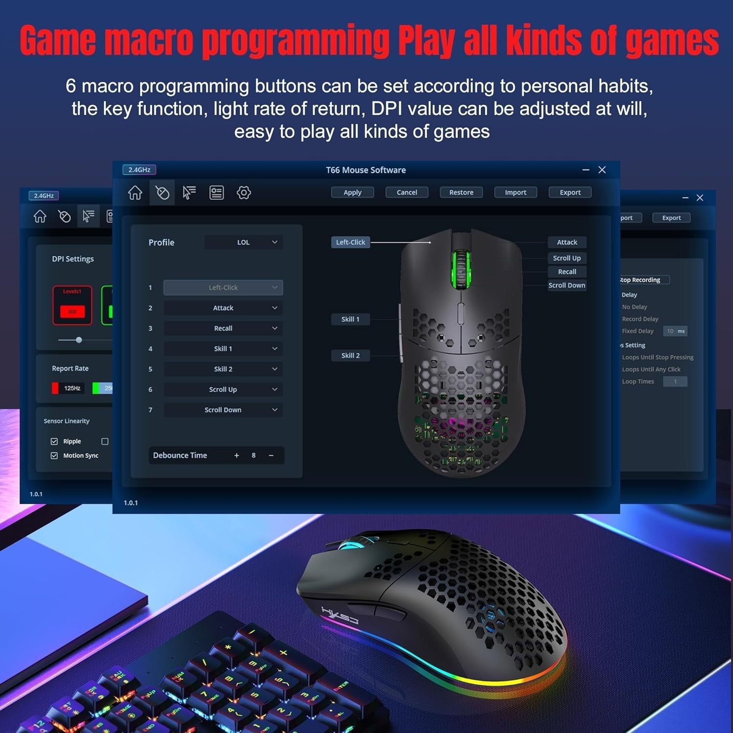 RGB Wireless Gaming Mouse 3600 DPI Lightweight Honeycomb Black