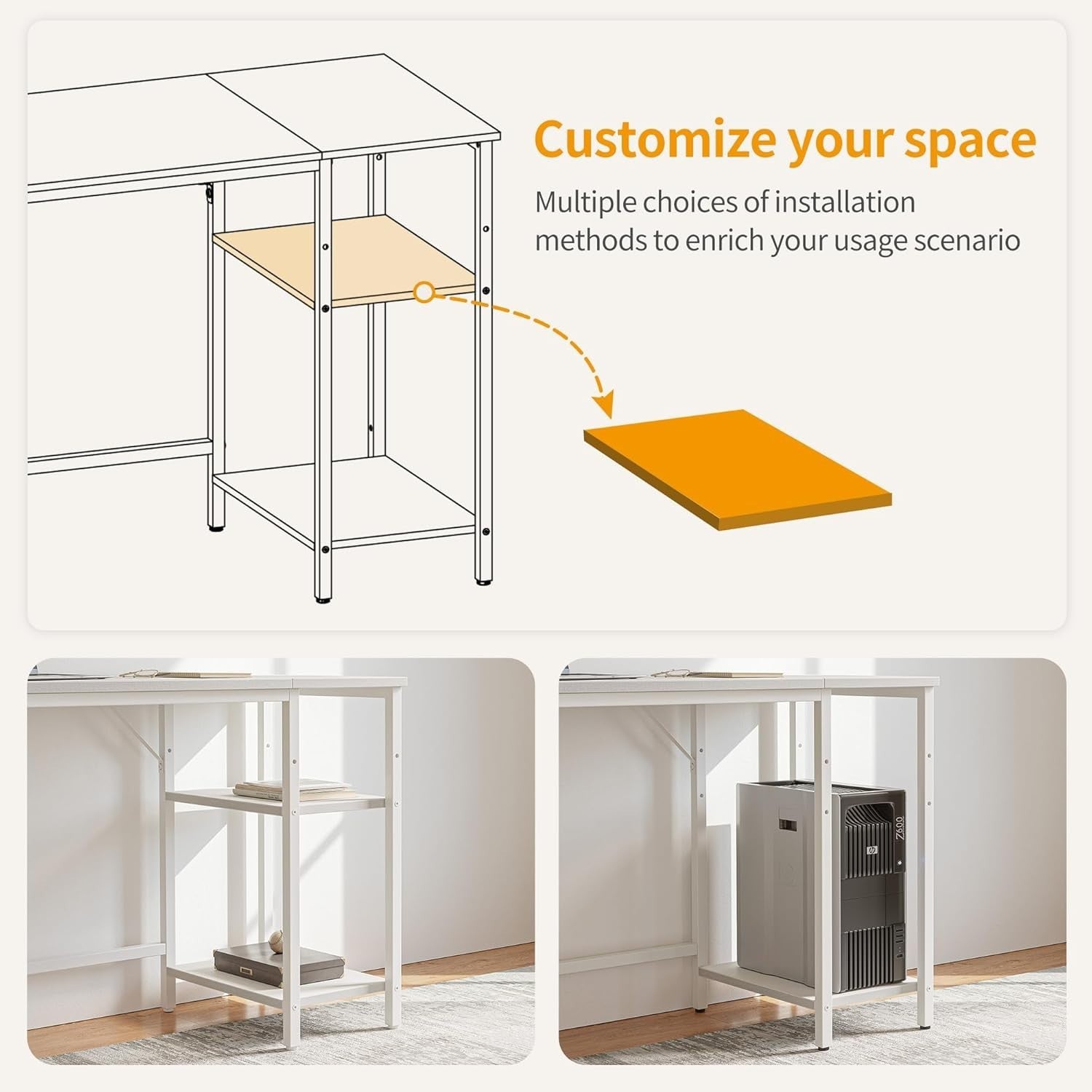 White 120cm Computer Desk with Storage Shelves Modern Office Study Table
