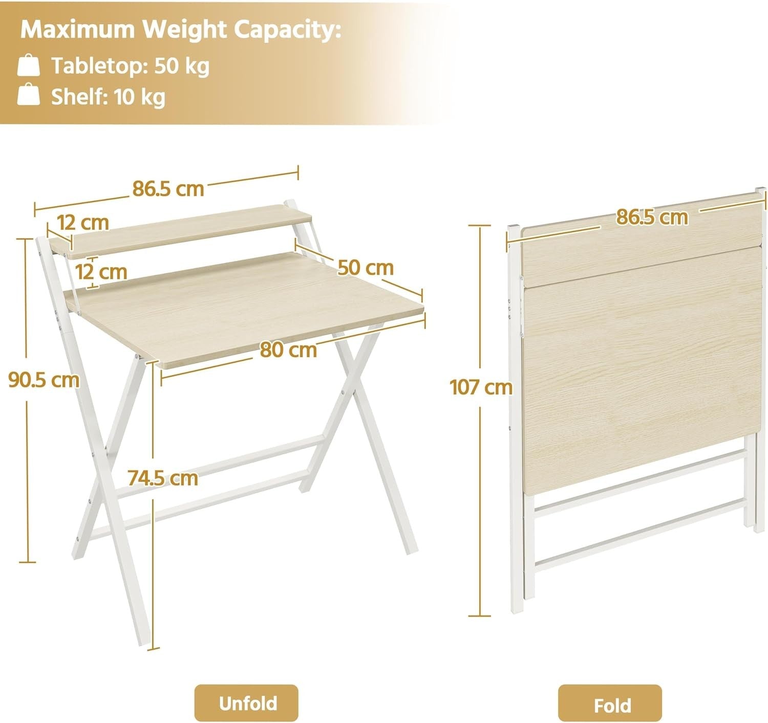 Foldable Computer Desk Small Space with Monitor Stand 80cm Natural Wood