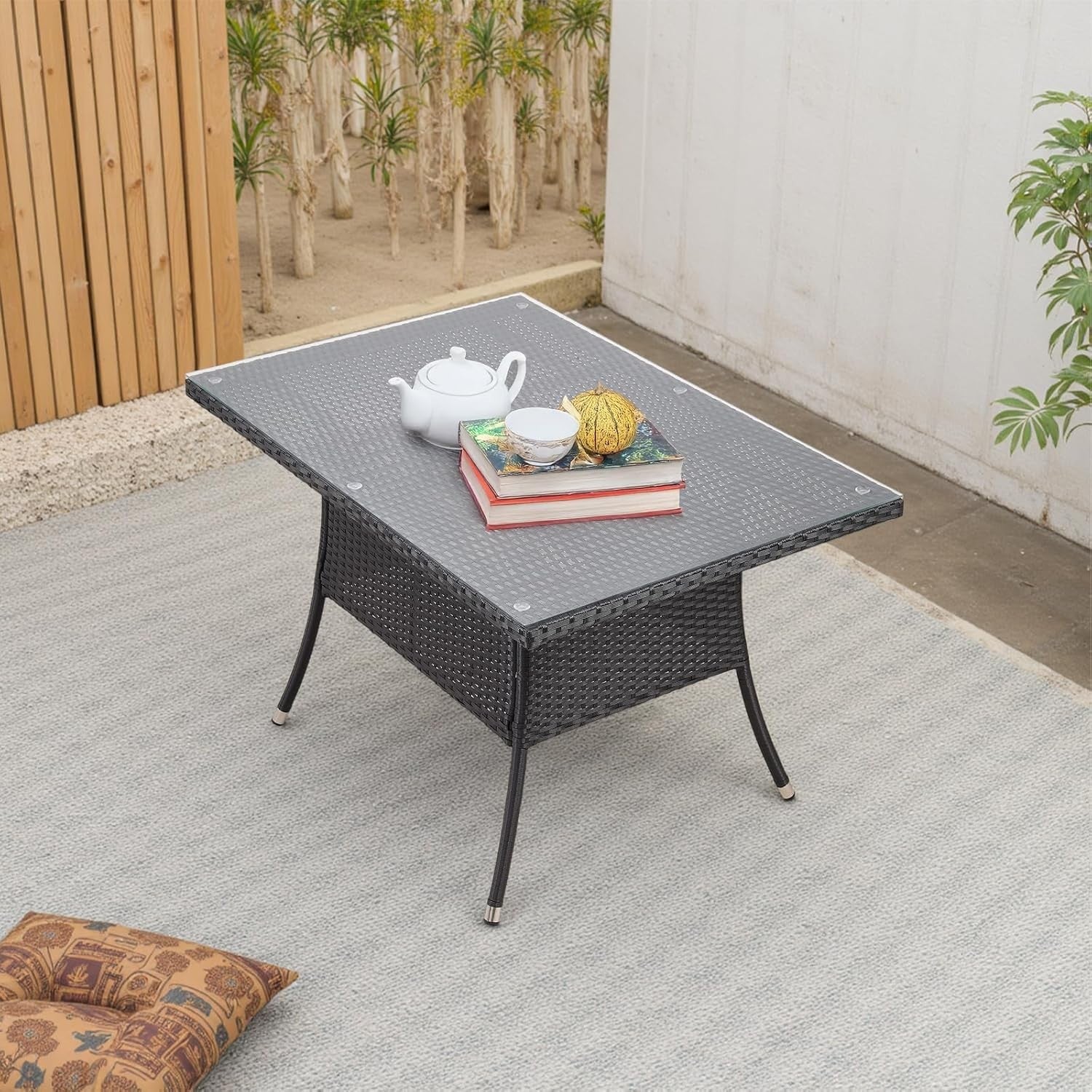 5pc Rattan Garden Dining Set w/ Cushions & 150cm Glass Table Patio