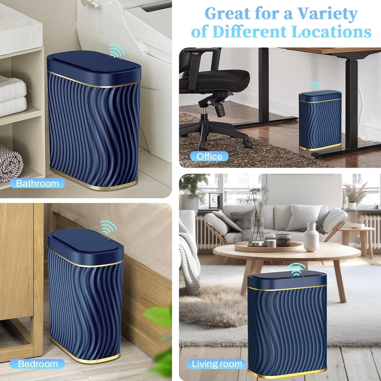 2.6 Gallon Touchless Bathroom Trash Can Slim Waterproof Smart Bin