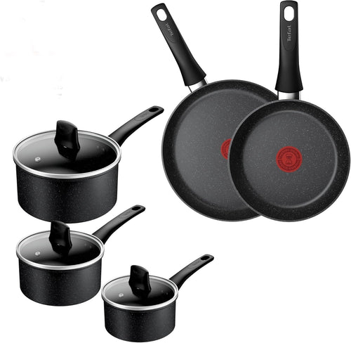 5pcs Stone Non-Stick Cookware Set 3 Saucepans + 2 Frying Pans Induction Ready