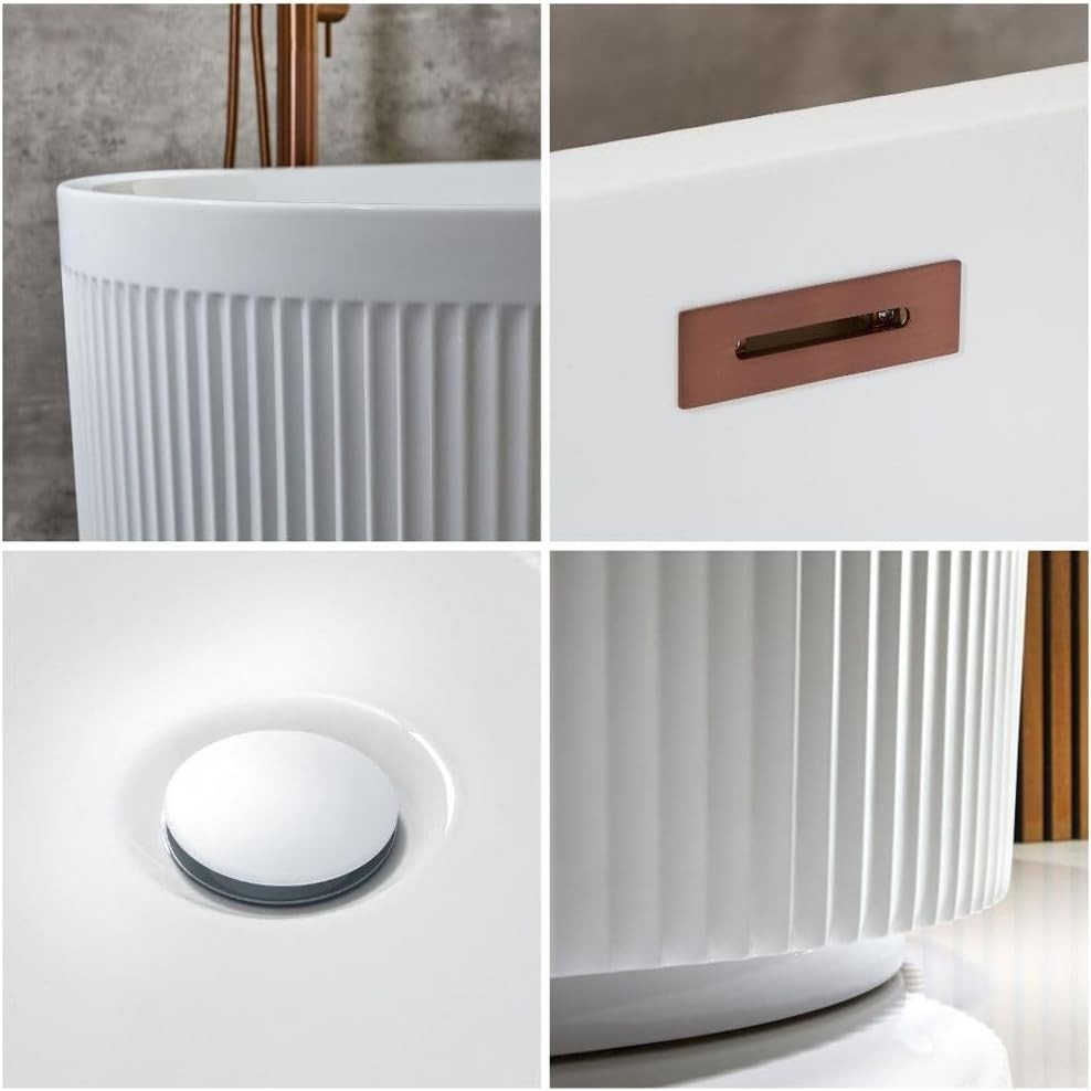 White Freestanding Double Ended Fluted Bath 1700x800mm Copper Overflow