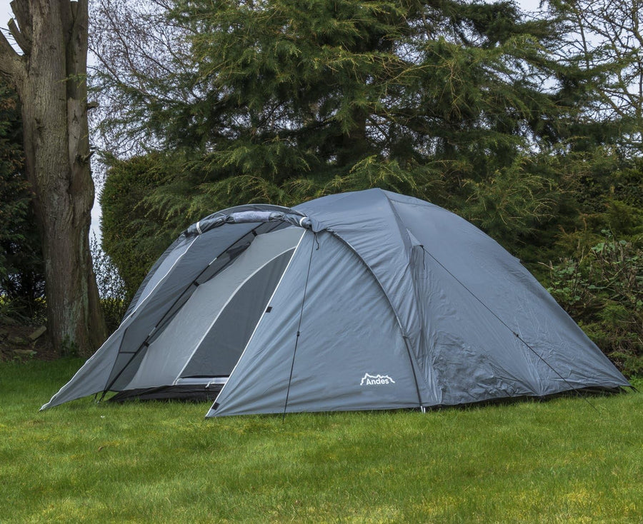 Grey 4-Person Andes Dome Camping Tent – Double Skin, Waterproof & Lightweight