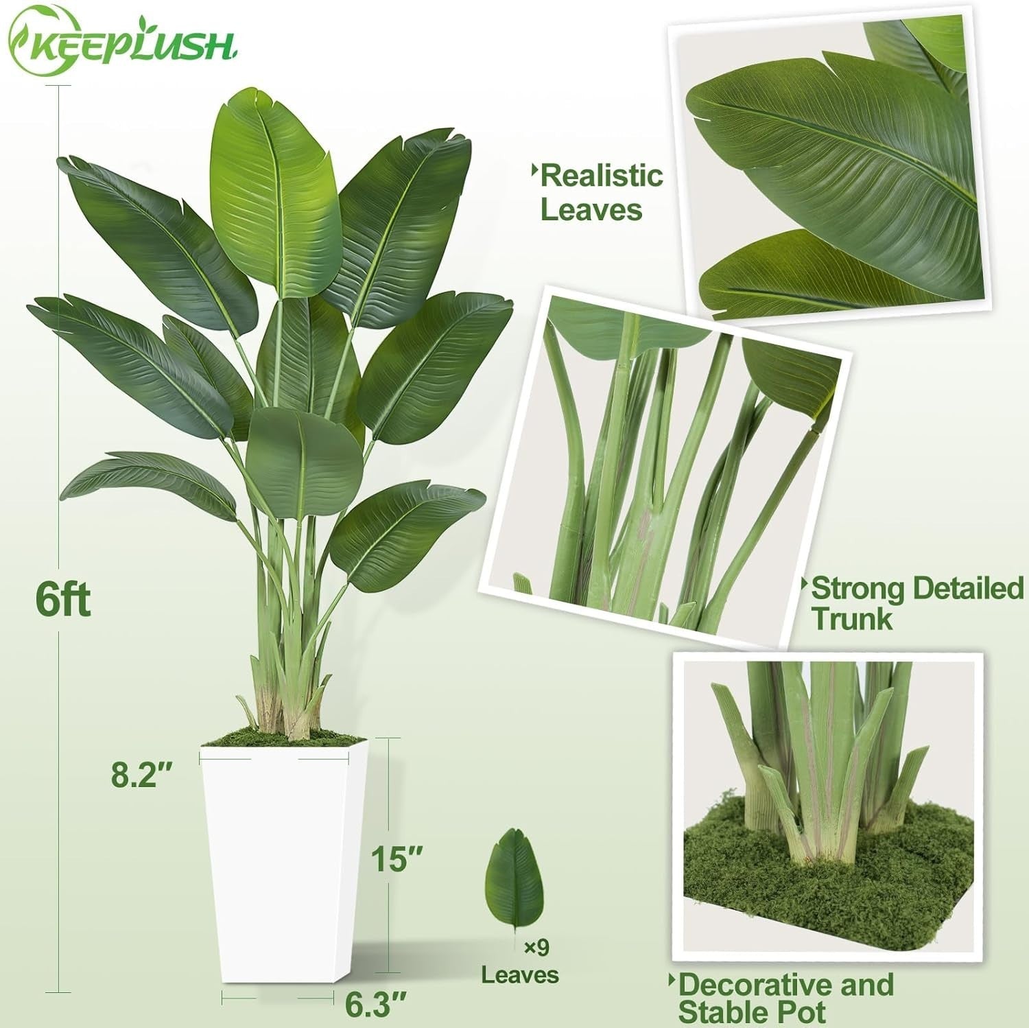 Bird of Paradise Plant 6ft 180cm Lifelike Indoor Potted Tropical Decor White Pot