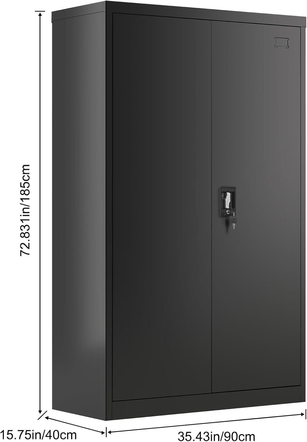 Tall Metal Storage Cabinet Black 2 Door 4 Shelf Lockable Steel Cupboard 185cm