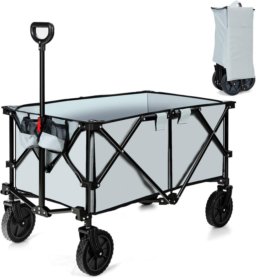 Folding Camping Wagon Utility Cart Beach Garden Trolley w Cup Holders