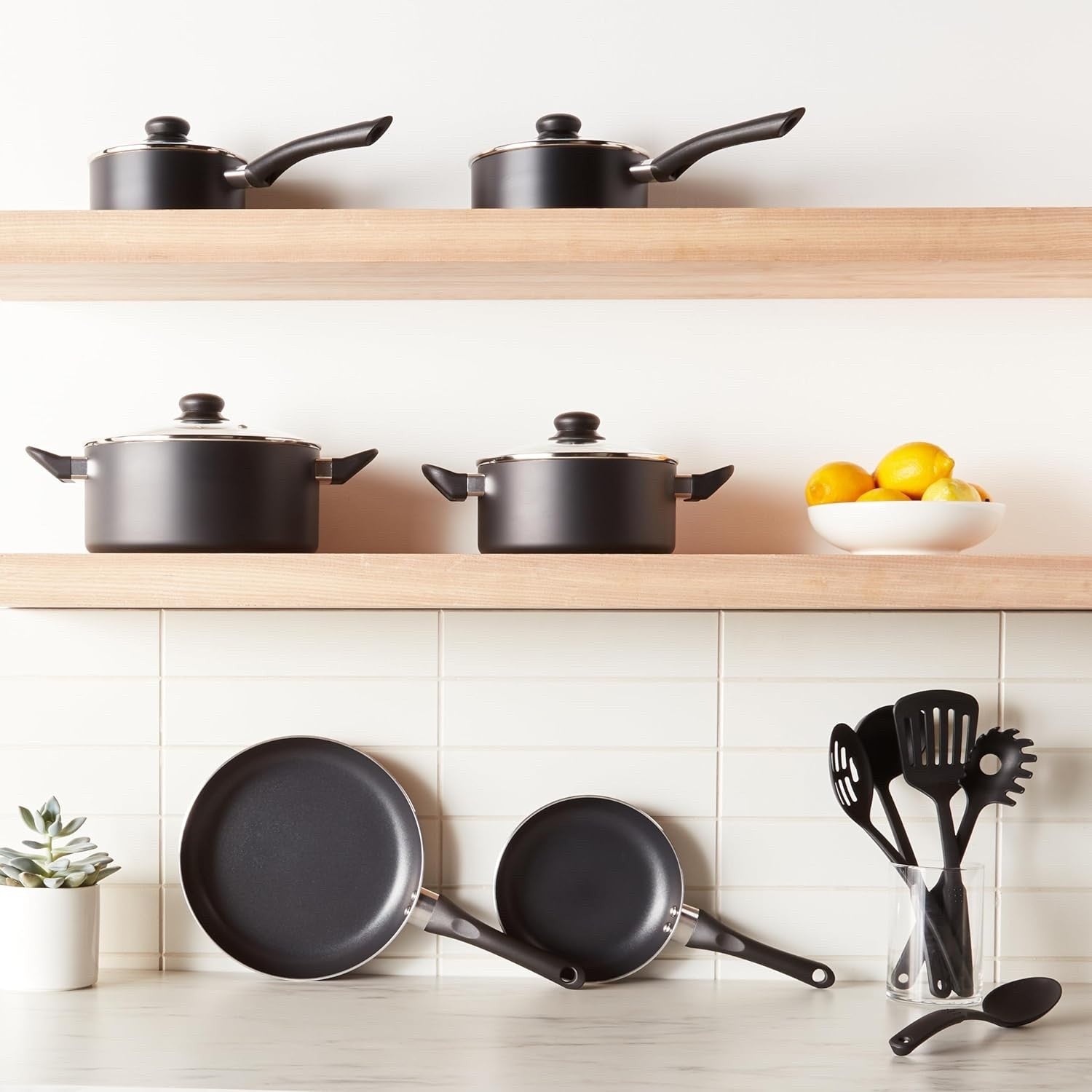 15pcs Non Stick Cookware Set – Pots & Frying Pans with Utensils Black