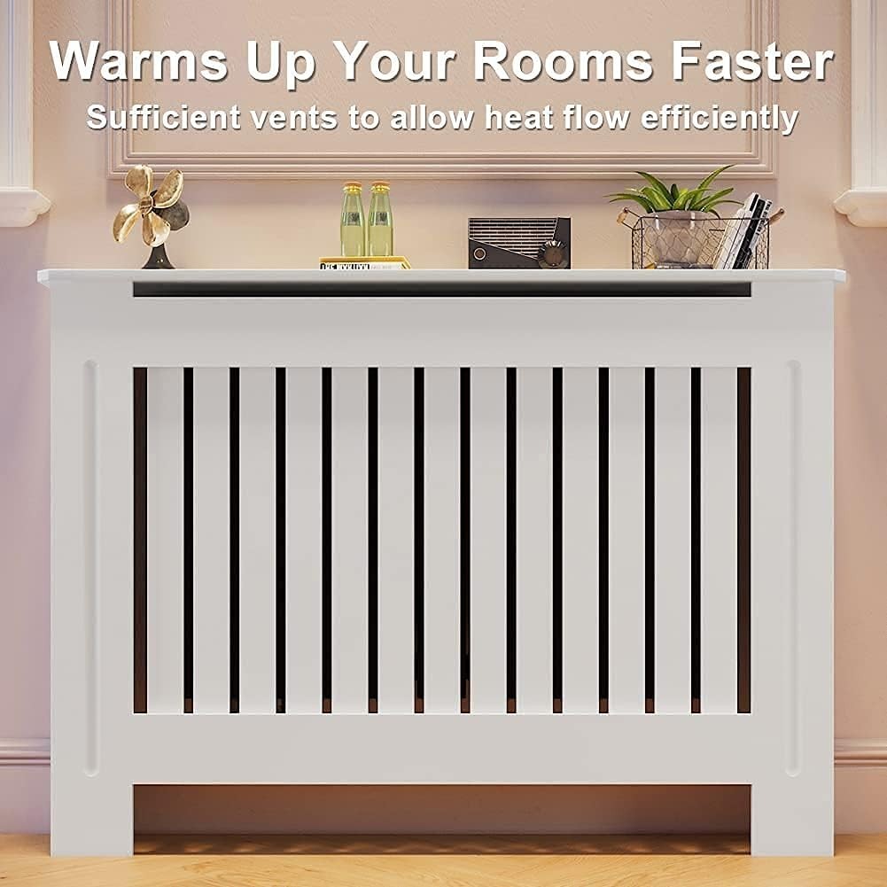 Modern Radiator Cover Cabinet White Slat MDF Medium Heater Shelf Unit