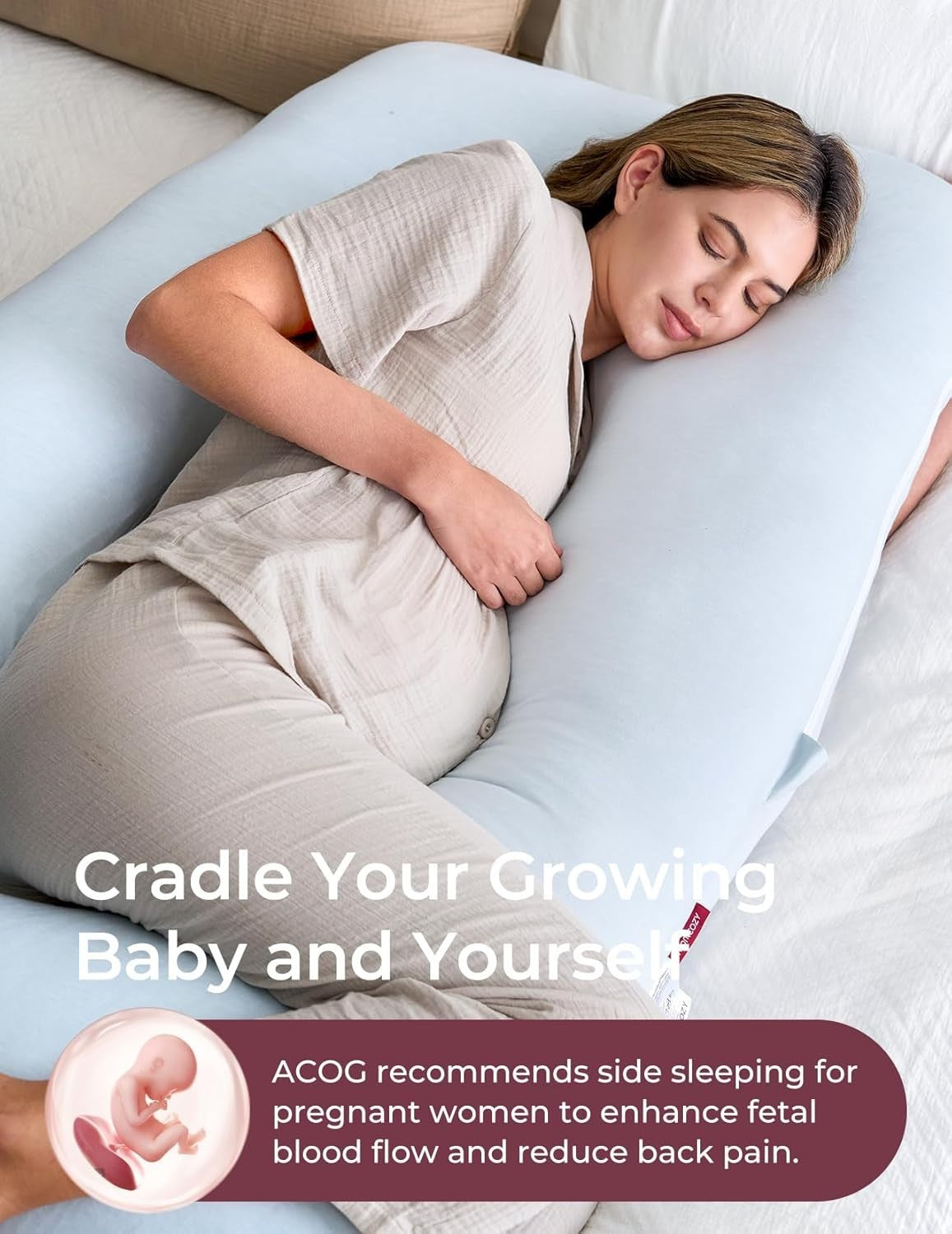 U Shaped Pregnancy Pillow 57" Full Body Maternity Support Jersey Cotton Blue