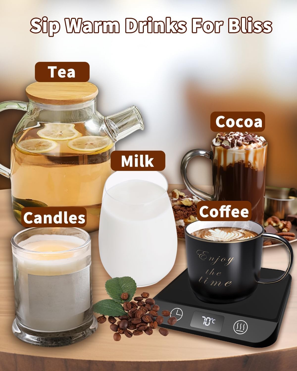 Coffee Mug Warmer 6 Temp LED Display Auto Shut Desk Heater