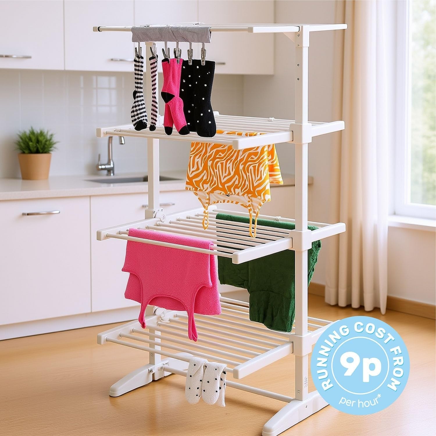 4 Tier Heated Clothes Airer Electric Indoor Drying Rack 36 Rails Timer 330W