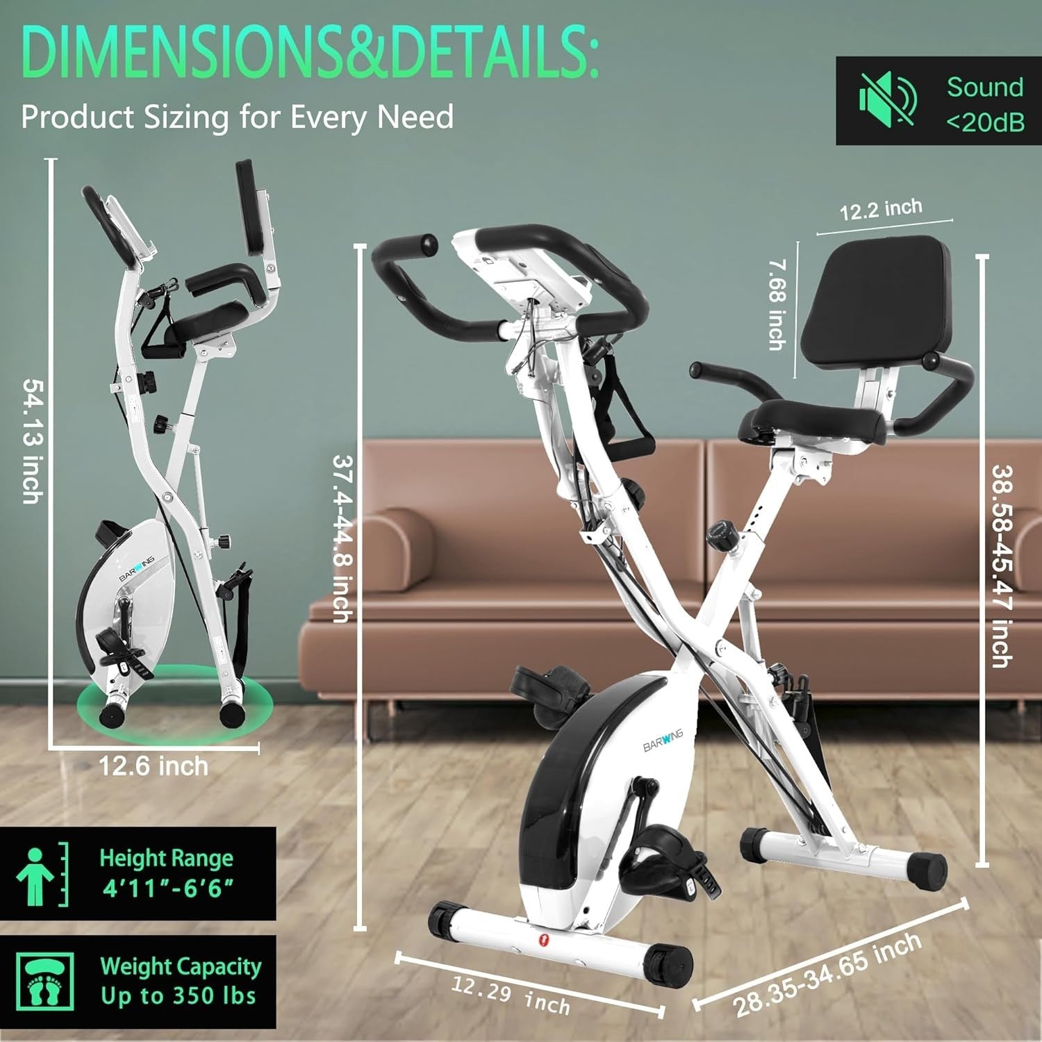 Foldable Magnetic Exercise Bike w/ LCD, Adjustable Seat, Backrest 300lb Capacity