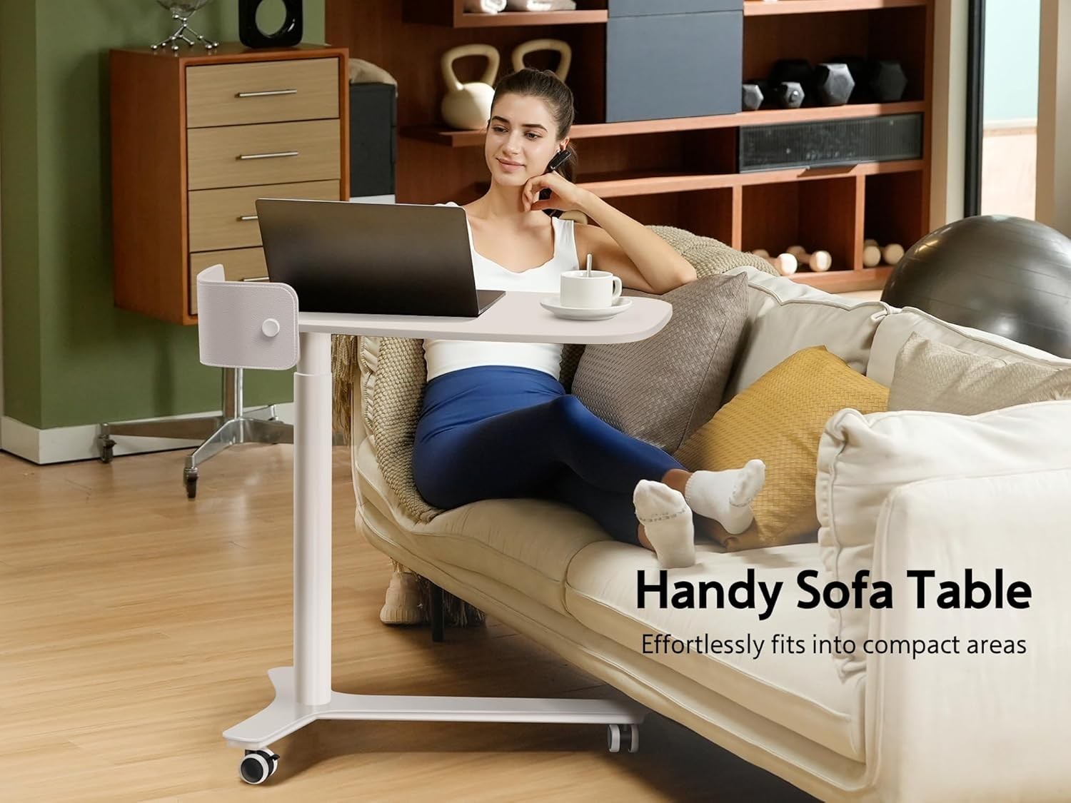 Mobile Standing Desk on Wheels Adjustable Pneumatic Overbed Laptop Table
