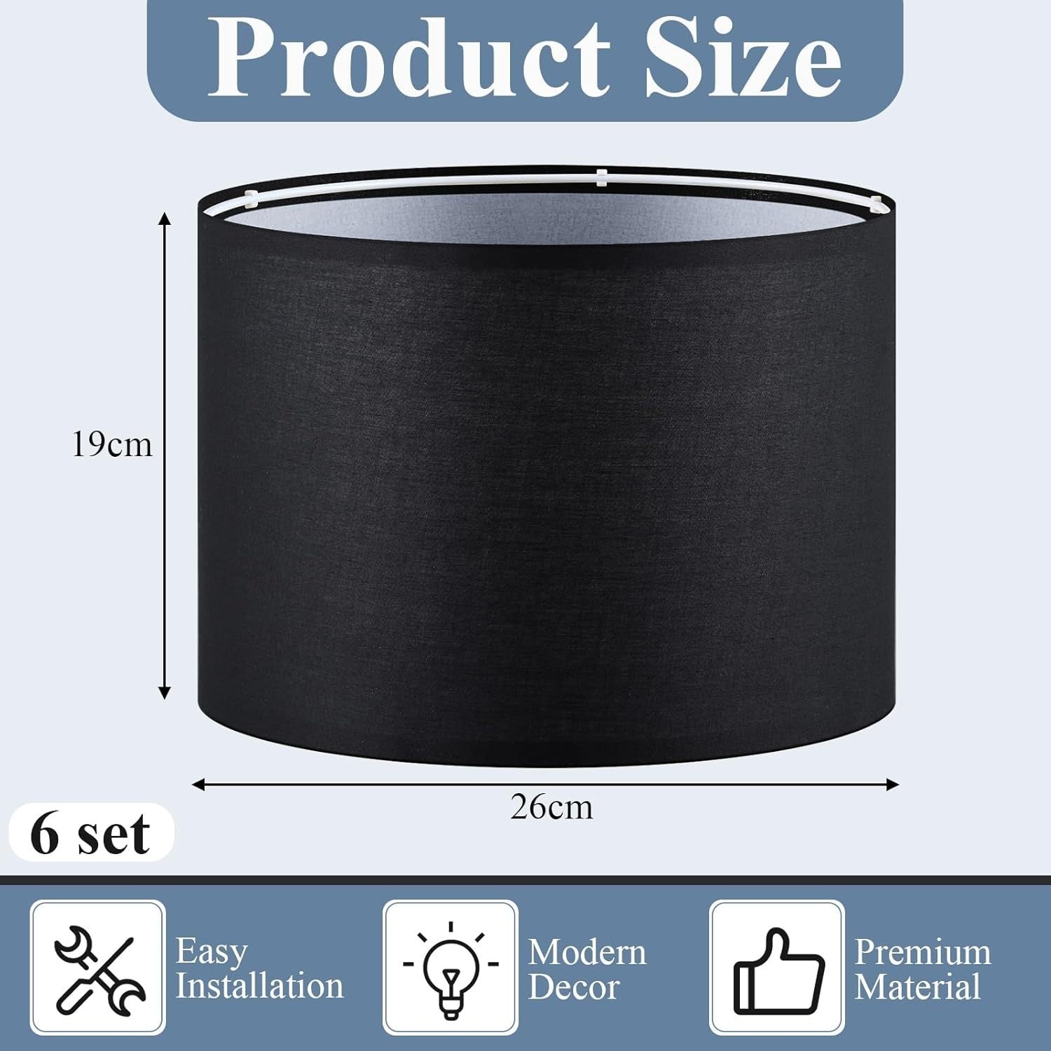 6 Pack Black Linen Drum Lampshades E27 E14 Adapter Ceiling Table Lamp