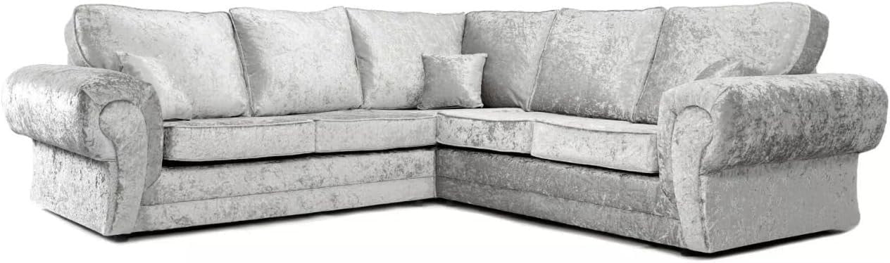 Luxury 5-Seater L-Shape Velvet Corner Sofa Silver High Back Cushions
